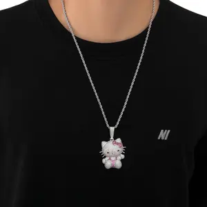 Hiphop Gold Plated CZ Iced Out Kitty Cat Jewelry Pendant Diamond Custom Jewelry Crystal Necklace Pendant