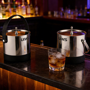 Seau à glace isotherme multi-styles UIWS 1,4 L en acier inoxydable avec base en silicone – Bacs à boissons portables pour fêtes et bars - Product Image 6