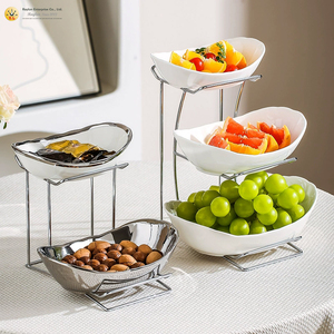 Set di 3 Ciotole in Ceramica con Supporto in Metallo, MOQ 100 Pezzi, Lavabili in Lavastoviglie, Contenitori Moderni per Cucina, per Frutta, Snack e Dessert - Product Image 3