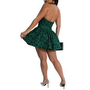 Sexy Halter Straps <b>Open</b> <b>Breast</b> Mini Puffy Flocked Evening Party Women <b>Dress</b> Fashion - Product Image 4
