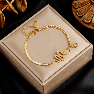 Women's Gold Plated Snake Pendant Necklace And <b>Bracelet</b> <b>Set</b> Stainless Steel Chain Jewelry Gift For Her - Product Image 3