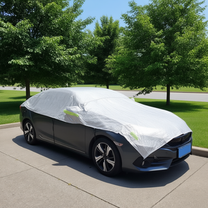 Funda impermeable de algodón Oxford para coche, media funda con tiras reflectantes para sedanes, protección solar exterior, color blanco - Product Image 2