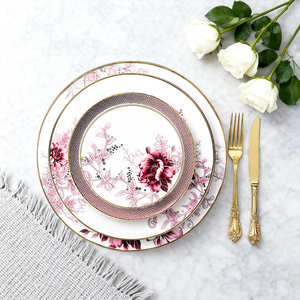 Đĩa hoa đặt từ một bộ đồ sành sứ xương Trung Quốc với đĩa salad hoa, Đĩa Sạc hoa, đĩa ăn tối hoa, cốc trà - Product Image 1