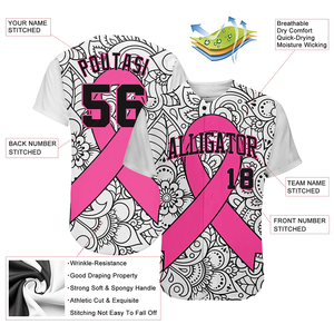 Nome e numero personalizzato del cancro al seno maglia da Baseball supporto personalizzato squadra nastro <span class=keywords><strong>rosa</strong></span> maglia da guerriero al seno - Product Image 5