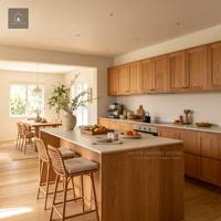 Meubles de cuisine XINGRUO au design esthétique et texture naturelle - Armoires en bois écologiques sur mesure avec garde-manger intégré et bar à petit-déjeuner
