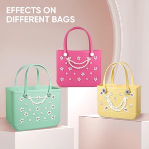 Abalorios decorativos para bolsos Bogg: Flores, perlas y cadena para bolsos de goma y bolsos de playa Simply Southern, decoración brillante. - Product Image 4