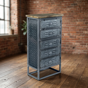 Industrial Vintage Iron Mango Wood Eco-Friendly Storage <b>Cabinet</b> 5 <b>Tall</b> Drawers Large Capacity Home Living Room Apartment Villas - Product Image 3
