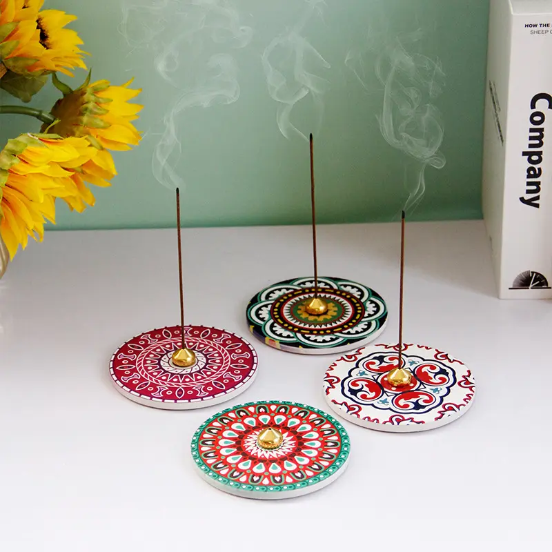 Palo de incienso de cerámica redondo hecho a mano, diseño de flor datura moderna, soporte para decoración del hogar