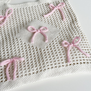 Bolso de mano de punto de gran capacidad para mujer, estilo de vacaciones en la playa con elemento de lazo, bolso de hombro portátil de poliéster a la moda - Product Image 4