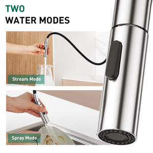 Chrome single hole <b>deck</b> mounted pull down kitchen faucets with soap dispenser - Product Image 4