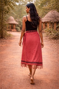 Falda Larga Bohemia Roja con Estampado Tribal Geométrico y Flecos, Hecha a Mano para Mujer - Product Image 6