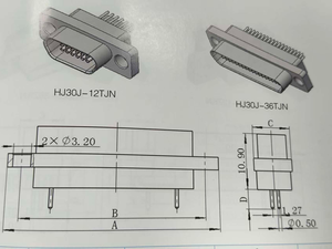 Connecteur haute densité Amphenol Aerospace Operations série HJ30J, prise micro-rectangulaire à transmission haute vitesse, connecteur femelle - Product Image 4