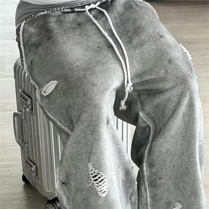 Pantaloni da Jogging Vintage Personalizzati per Uomo, <span class=keywords><strong>Grigio</strong></span>, Stile Oversize con Dettagli Consumati e Orlo Grezzo, Streetwear - Product Image 3