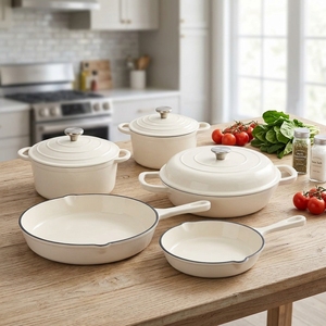 Ensemble de 4 ustensiles de cuisine en fonte émaillée, casseroles néerlandaises, revêtement céramique, 3 couvercles, batterie de cuisine robuste - Product Image 2