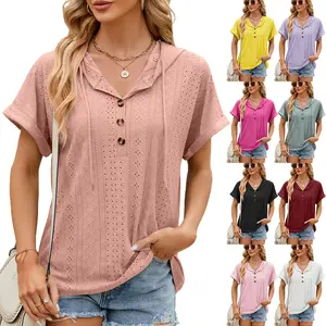 New Arrivals 2024 Casual hollow out hooded Casual Shirts Tops Elegant Blouse Women