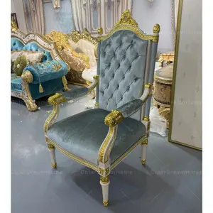 Chaise classique avec bras chaise de salle à manger de luxe élégante pieds en or chaise royale pour meubles de salle à manger