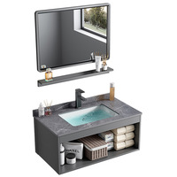 Meuble de salle de bain pour petit appartement, vasque intégrée sans porte en alliage d'aluminium gris, vasque en céramique monobloc, montage mural