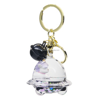 Porte-clés licorne UFO rempli de liquide, porte-clés astronaute en acrylique avec clochette, joli breloque de sac licorne flottante remplie d'huile