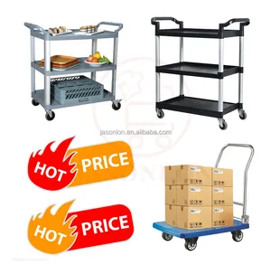 Commercial Plastic Dining Serving Cart Trolley Black Colour Service hand Trolley 3 tiers Plastic