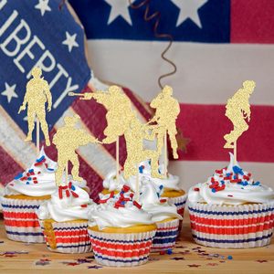 Décorations de gâteaux militaires scintillantes pour cupcakes, thème <span class=keywords><strong>militaire</strong></span>, pour la marine, l'armée, les garçons, les anniversaires, couleur or - Product Image 4