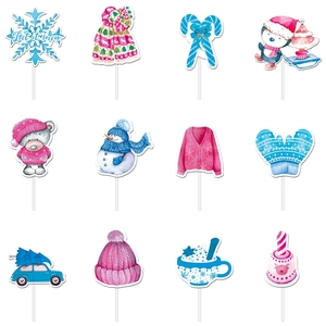 Décorations de Noël en papier motif dessin animé neige et glace, petits drapeaux pour gâteaux, fournitures de fête pour la décoration de table pour les célébrations festives. - Product Image 5