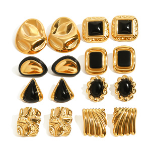 Geometric <b>Black</b> And Gold <b>Stud</b> <b>Earrings</b> Stainless Steel Party Statement <b>Earrings</b> Set - Product Image 5
