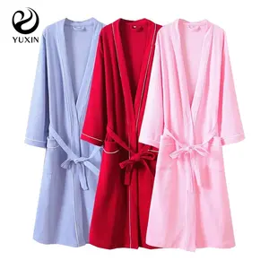 Muslin Robe Mềm Đầy Màu Sắc Áo Choàng Tắm Cotton Muslin Vải Waffle Bath Robe Phụ Nữ