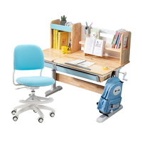 Bureau d'étude ergonomique en bois massif pour enfants avec réglage manuel de la hauteur et plateau lavable pour l'école, la maison, le bureau et la chambre d'enfant