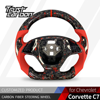 Volant sport en fibre de carbone forgée rouge personnalisé avec cuir perforé rouge pour Chevrolet Corvette C5 C6 C7 2014-2019
