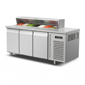 Réfrigérateur de Comptoir Professionnel en Acier Inoxydable 304 à 3 Portes, Table de Préparation de Pizzas pour Restaurant de Restauration Rapide - Product Image 1