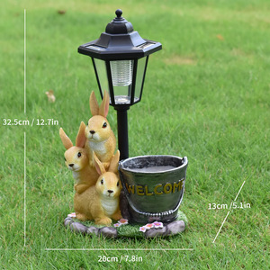 Lampe solaire de jardin Lapin de Pâques, figurine de lapin en résine, pot à plantes succulentes pour extérieur, cour, balcon, décoration micro-paysagère - Product Image 6