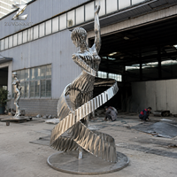 Sculpture Moderne en Acier Inoxydable de Figure Humaine, Statue Métallique en Couches, Décoration Artistique Publique Personnalisée pour Jardin, Parc, Place en Extérieur