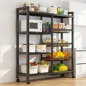 Chariot de rangement de <span class=keywords><strong>cuisine</strong></span> mobile à 4 niveaux en acier au carbone moderne avec 4 paniers et étagère à poignée pour fruits et légumes - Product Image 1