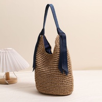 Grand sac fourre-tout tissé grande capacité pour femme, sac à bandoulière bohème en crochet d'été avec deux pompons, sac de shopping écologique en paille de papier