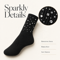 Chaussettes côtelées pour femmes avec strass thermocollés, style Y2K, scintillantes, respirantes, absorbant la transpiration, en coton, tendance pour le quotidien et les soirées