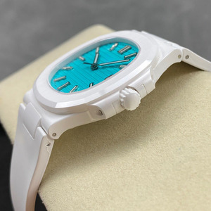 Montre en céramique haut de gamme, boîtier octogonal de 40 mm, verre saphir, cadran rayé turquoise, mouvement automatique, affichage de la date, haute qualité - Product Image 3
