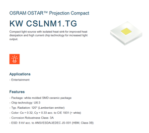 Meilleur prix pour les puces LED OSRAMs KW CSLNM1.TG OSTAR Projection 3.125V 1A 120 blanc, éclairage LED, garantie 3 ans, CRI 70-90 - Product Image 2