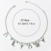 Western Style Cluster Charms Tête De Vache Cowboy Chapeau Botte Fer À Cheval Turquoise Pendentif Collier Bracelet Idée
