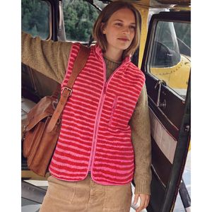 Gilet en polaire Sherpa rayé pour femme FOXA, col montant, sans manches, fermeture éclair intégrale, poche avant, vêtements d'automne - Product Image 2
