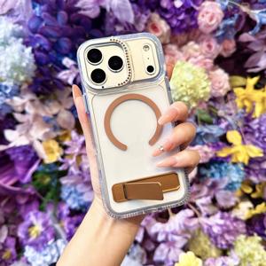 Coque de téléphone transparente à paillettes et diamants pour iPhone 17 Pro Max 16 Pro Max, magnétique, antichoc, avec béquille <span class=keywords><strong>invisible</strong></span> pliable - Product Image 5