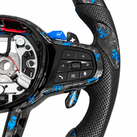 Volant en fibre de carbone forgé sur mesure pour BMW M3 G80 M4 G82, cuir bleu pailleté, fond plat avec palettes de changement de vitesse, mise à niveau de l'intérieur