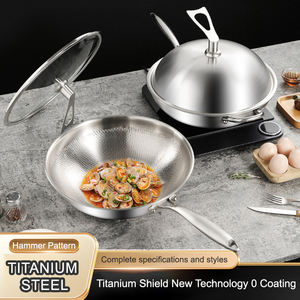코팅되지 않은 건강한 티타늄 단조 웍 덜 흄 비 스틱 가스 냄비 팬 하이 퀄리티 주방 조리 도구 - Product Image 2