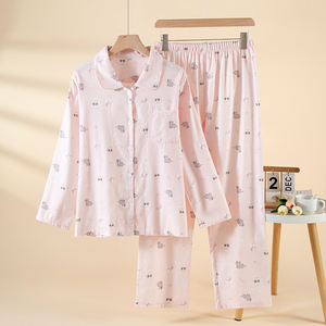<strong>Women's</strong> 100% Cotton Pajama Sets Cartoon Print Long-Sleeved Loose Soft Casual Style <strong>Pyjama</strong> Femme for Spring Autumn Summer - Product Image 2