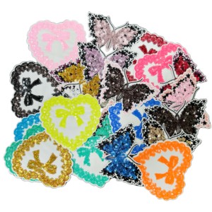 Вышитые нашивки с пайетками: Сердца, буквы, цифры, цветы. Блестящие аппликации с индивидуальным логотипом. Термоклеевые мультяшные нашивки для одежды. - Product Image 3