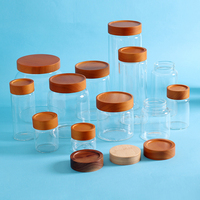 Pot à épices en verre borosilicate avec couvercle en bois de chêne, ouverture filetée, récipient de stockage pour aliments secs pour la cuisine