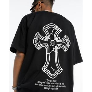 T-shirt à manches courtes en coton, motif croisé au dos, lettres imprimées sur le devant, style Hip Hop oversize, collection High Street – Grande Vente - Product Image 4