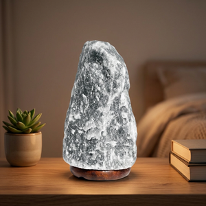Lampes en sel gris de l'Himalaya de haute qualité, forme naturelle, 2-3 kg, avec base en bois. - Product Image 1