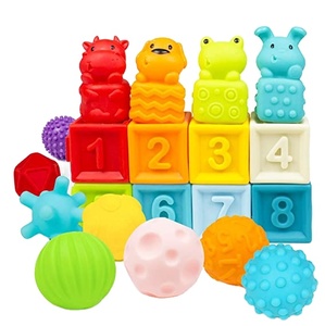 Blocs de construction empilables doux pour bébé, jouets à presser, jouets à mâcher pour la dentition, jouets de bain, <span class=keywords><strong>balles</strong></span> <span class=keywords><strong>sensorielles</strong></span> texturées - Product Image 1