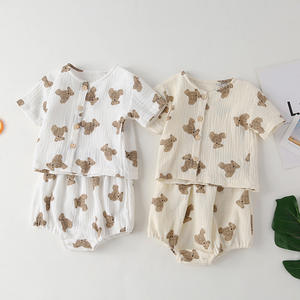 Ropa de verano para bebés de 0 a 2 años, conjunto de ropa con estampado de oso para niñas pequeñas, camisa de manga corta, Top y pantalones cortos, conjunto de 2 uds., 2021 - Product Image 3