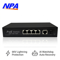 Commutateur Ethernet PoE ANPA AI 6 ports Gigabit 6KV protection foudre 4GE+1GE+1SFP RJ45 Watchdog 12Gbps 60W QoS pour caméra IP CCTV